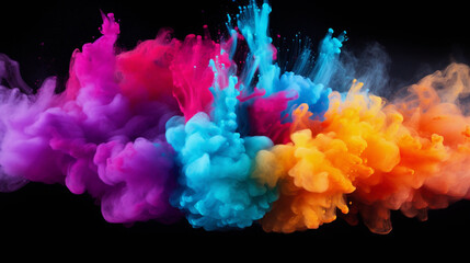 Fototapeta premium Multicolored Powder Exploding in the Air on a White Canvas, Unleashing a Dazzling Storm of Colorful Vibrancy