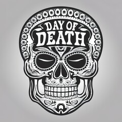 Day of Death skull concept illustration badge concept black and white