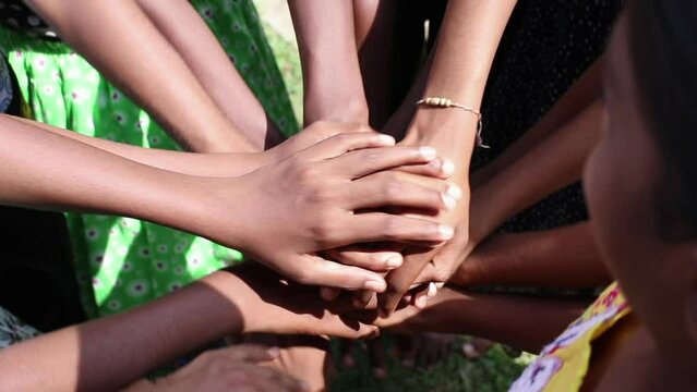 South Asian Indian Girls Stack Hands
