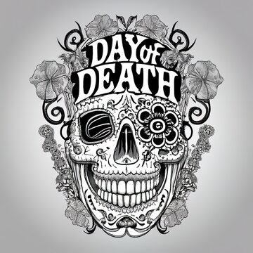 Skull with flower halloween day of death concept illustration
