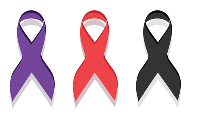 Awareness Ribbon set in different color. health, cancer, disease, Vector illustration.