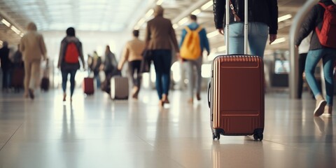 Group of people with suitcases at the airport. 