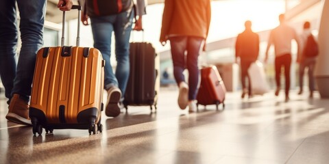 Group of people with suitcases at the airport.