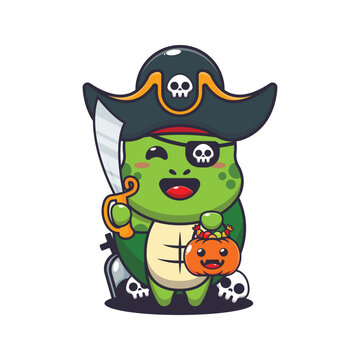 Pirates turtle in halloween day cartoon illustration.