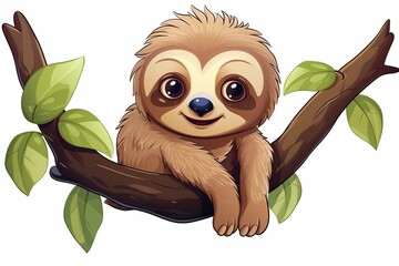 Generative AI : Set of cute sloth for design. Vector cartoon character holding blank banner,...