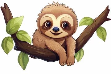 Wanddecoratie Cartoons Generative AI : Set of cute sloth for design. Vector cartoon character holding blank banner, poster, peeping, hanging, hugging.  © The Little Hut