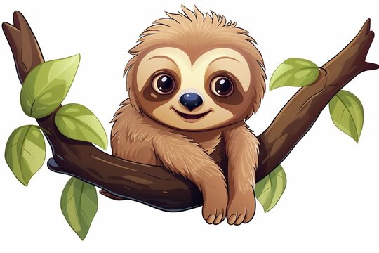 Generative AI : Set of cute sloth for design. Vector cartoon character holding blank banner, poster, peeping, hanging, hugging.