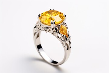 Generative AI : Yellow sapphire with silver women ring