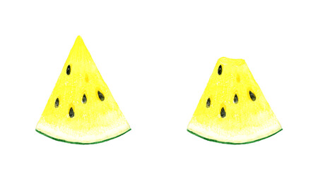 カットした黄色のスイカ　夏のフルーツの手描き水彩イラスト素材