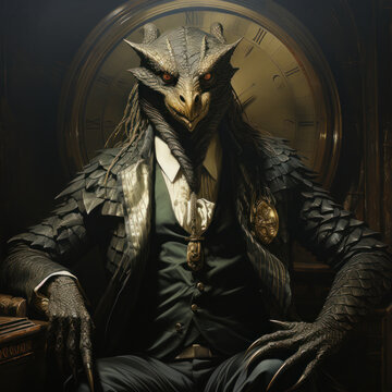 A slithery figure in a formal attire 
