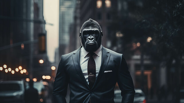 GORILLA WEARING A SUIT IN THE BIG CITY