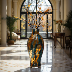 A foyer decorated with a vase
