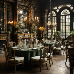 Fototapeta na wymiar A dining room adorned with a chandelier 