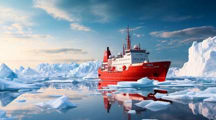 Icebreaker ship in the North Sea, among ice floes - obrazy, fototapety, plakaty