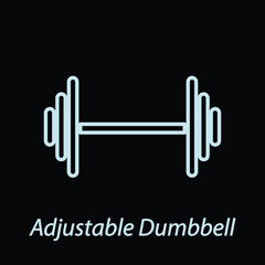 Adjustable dumbbell outline icon flat vector isolated on black background. Gym icon. Workout supply. Fitness equipments.
