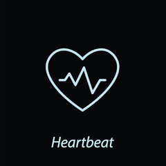 Heartbeat outline icon flat vector isolated on black background. Gym icon. Workout supply. Fitness symbol. Sport element.