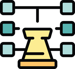 Chess tower icon outline vector. Computer play. Casino checkmate color flat