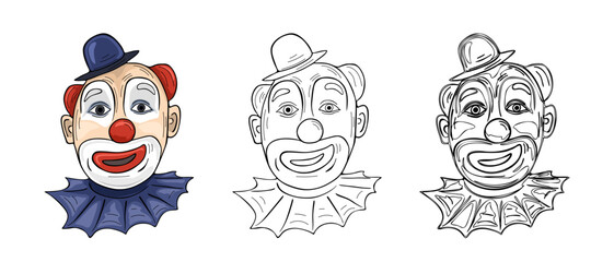 Cartoon Clown Face vector Illustration three options