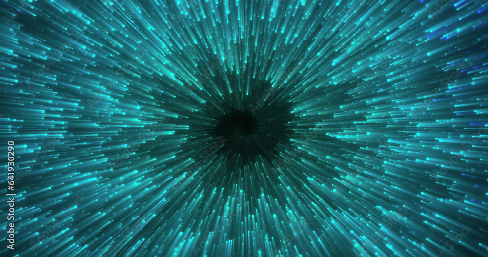 Poster abstract green energy magical glowing spiral swirl tunnel particle background with bokeh effect