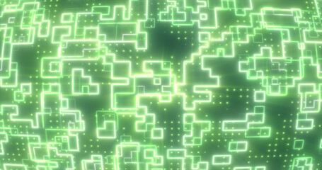 Abstract green energy squares glowing digital particles futuristic hi-tech background