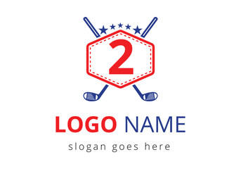 Hockey Logo On Letter 2 Vector Template. Ice Hockey Badge Logo Template