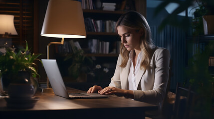 Young businesswoman typing on laptop in home office