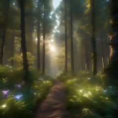 Obraz premium A digital forest alive with shimmering creatures of light and data2