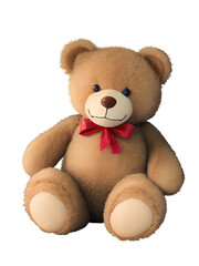 Obraz premium Adorable Brown Teddy Bear with a Friendly Face and a Charming Red Bow Gazing Endearingly