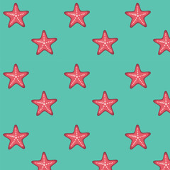 Fototapeta na wymiar Vector seamless pattern of starfish on a blue background
