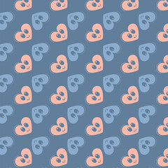 Digital png illustration of blue and pink heart pattern on transparent background