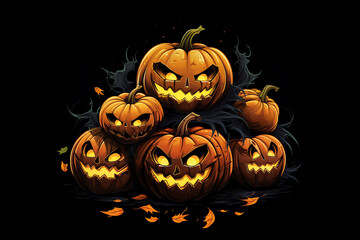 Cartoon halloween pumpkin on black