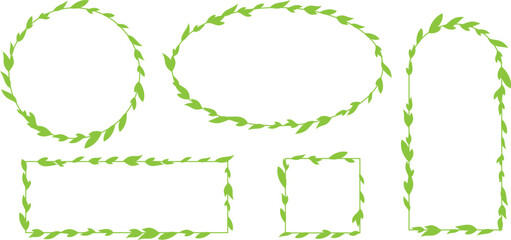 Frames from plants with green leaves. Simplistic foliage decoration element. © KsanaGraphica