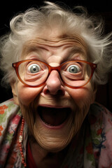 Funny granny who makes faces. Generative AI