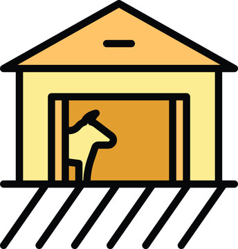 yellow barn with horse looking out clip art preview