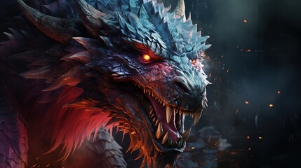 A fantasy dragon aggressively roaring. Created with Generative Ai technology.