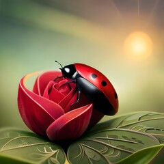 Naklejka premium ladybug on flower generated Ai