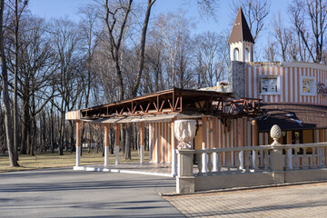 Kharkiv, Ukraine - April 20, 2022: Central Park of Culture and Leisure named after. M. Gorky with...
