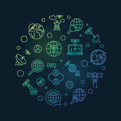 Satellite Internet Broadband vector concept outline round colorful banner. Global Internet Technology illustration