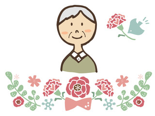 かわいい敬老の日のおじいちゃんと花／手描きイラスト素材