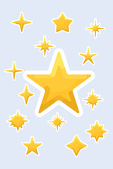 Fototapeta premium Star simple vector sticker illustrations set. Yellow simple detailed star shape icons. Cute star illustrations for kids. 