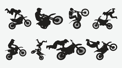 Epic Silhouettes of Motocross Athletes in Action, High-Octane Extreme Sports Vector Art Collection