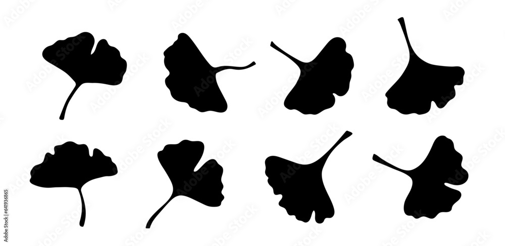 Poster a set of ginkgo silhouettes on a white background