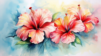 Abstract watercolor art background vector of hibiscus flower