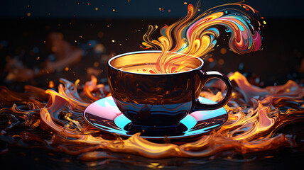 Cup of coffee with colorful smoke. Generative Ai