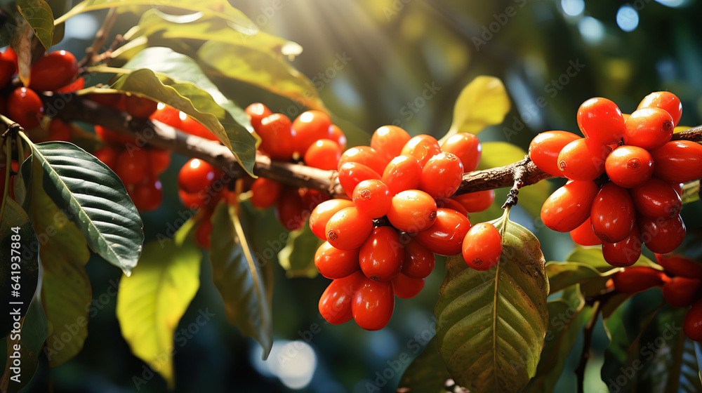 Poster tree with small green and red berries on it. generative ai