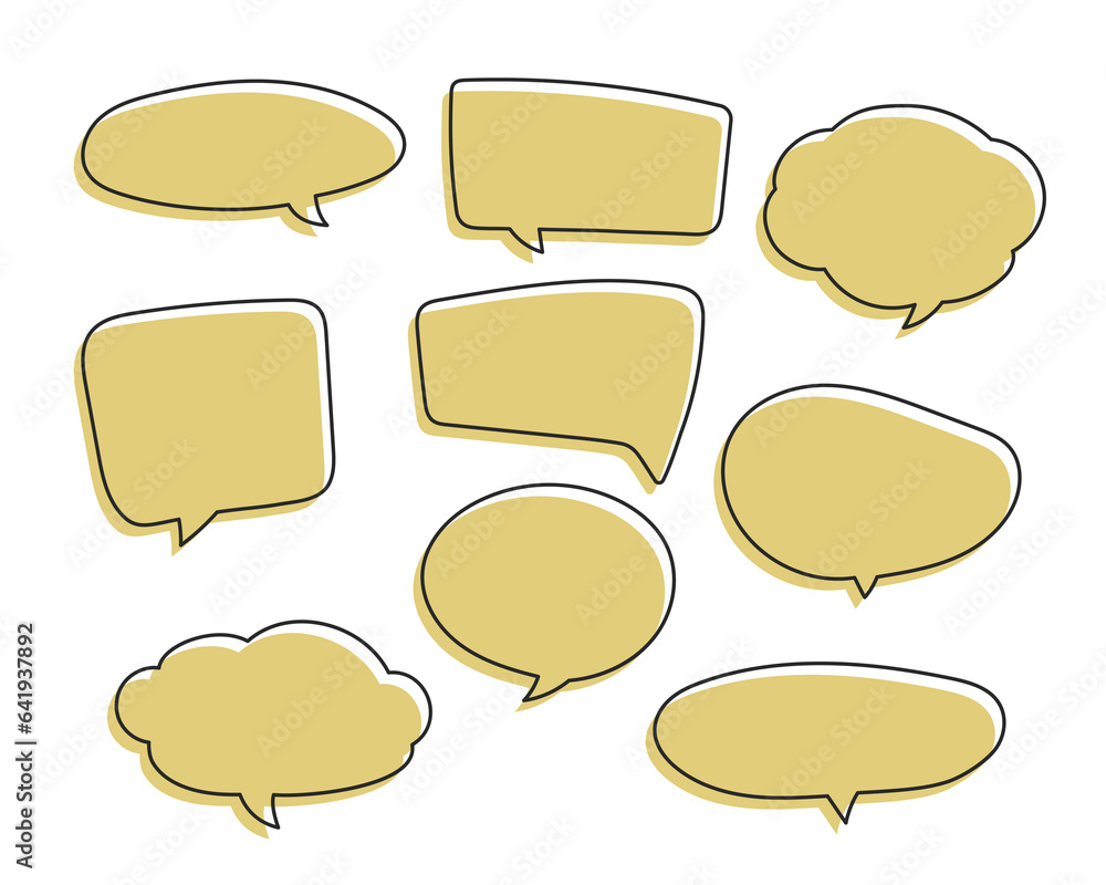 Aufkleber speech symbol talk and thinking hand drawn style. bubble with clouds thin line set.