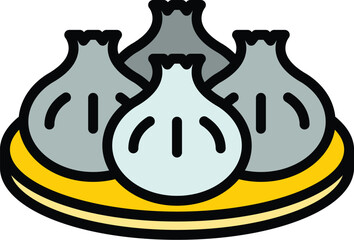 Stuffed baozi icon outline vector. Asian steam. Momo rice color flat