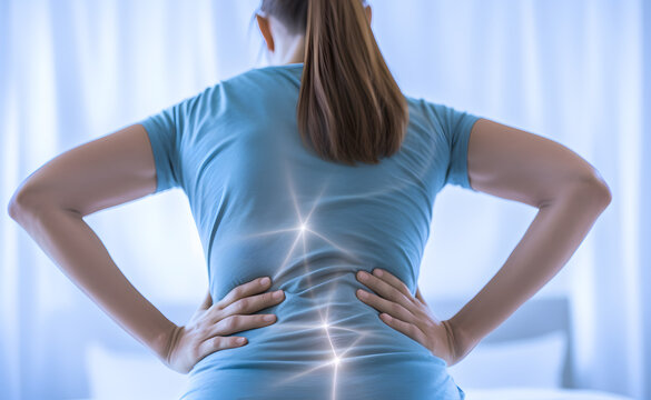 Young woman suffering from low back and loin pain. AI generated.