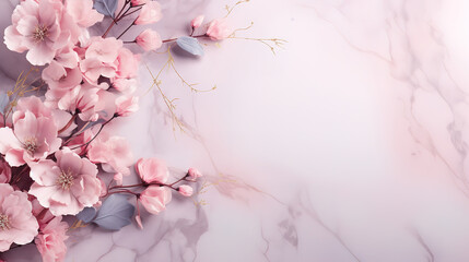 Elegant floral background with beautiful pink flower pattern, luxury marble. Generative Ai