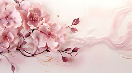 Fototapeta na wymiar Elegant wedding invitation card with hand drawing soft flower and leaves. Generative Ai